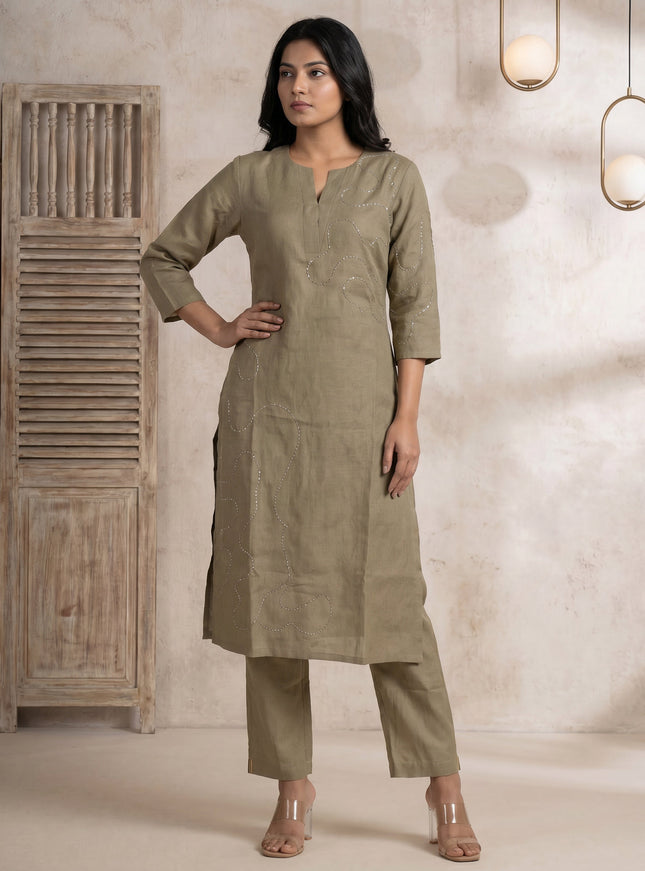 Sage Green Linen Cotton Co-Ord Set