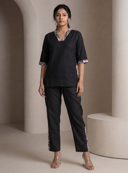 Black Linen Cotton Co-Ord Set