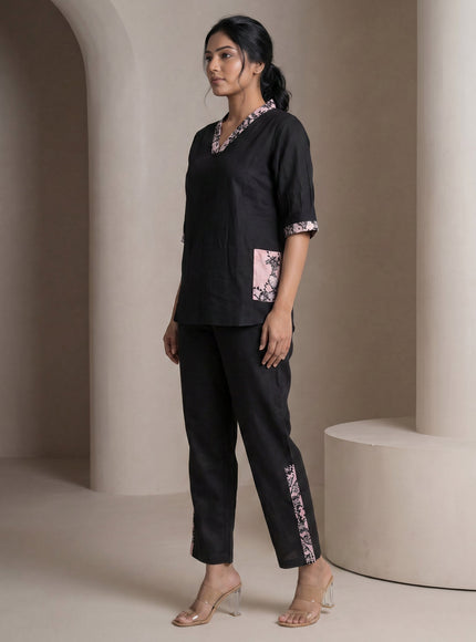 Black Linen Cotton Co-Ord Set