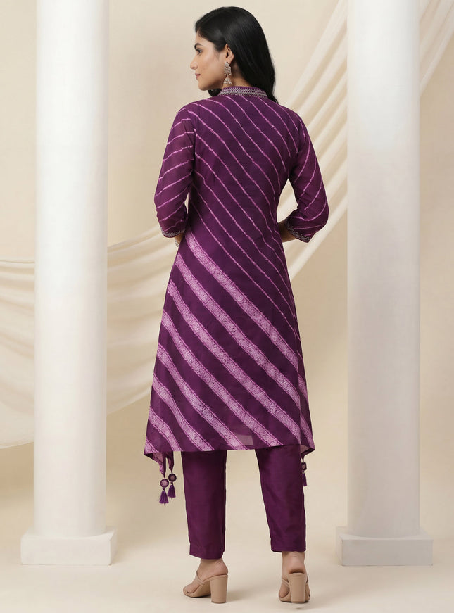 Purple Muslin Tail cut Kurti and Pant Set