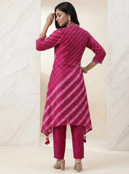 Pink Muslin Tail cut Kurti and Pant Set