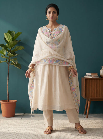 Off White Mul Chanderi Anarkali Suit