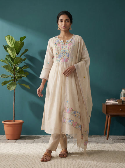 Off White Mul Chanderi Anarkali Suit