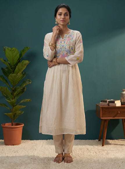 Off White Mul Chanderi Anarkali Suit
