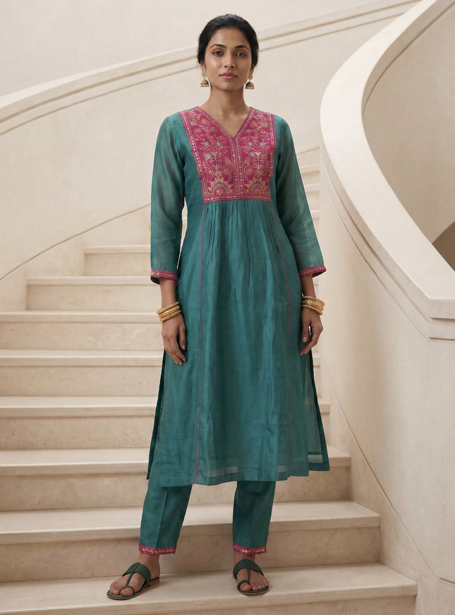 Pastel Green Mul Chanderi Anarkali Suit