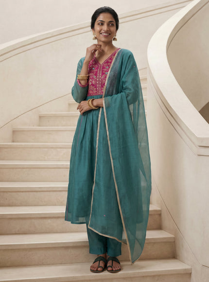 Pastel Green Mul Chanderi Anarkali Suit