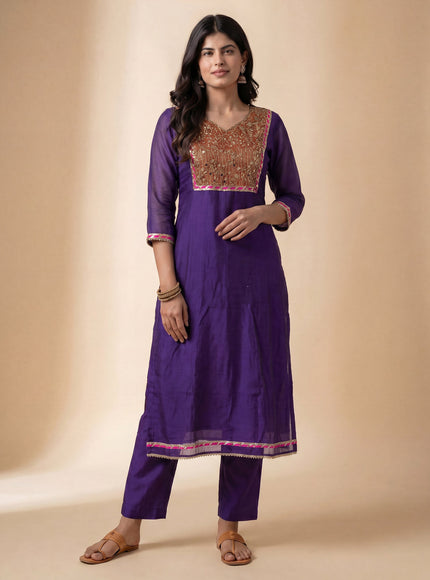 Purple-Pink Mul Chanderi Anarkali Suit