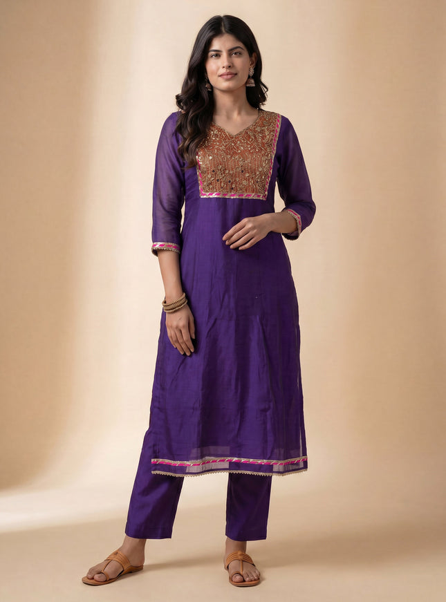 Purple-Pink Mul Chanderi Anarkali Suit