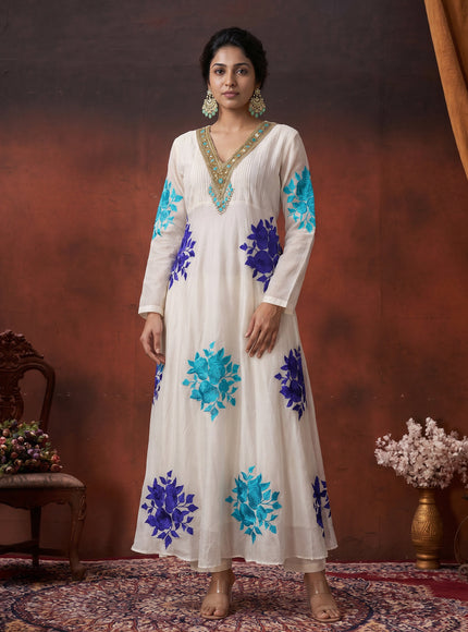 Off White Pure Chanderi Anarkali Suit