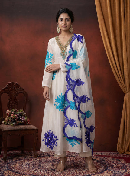 Off White Pure Chanderi Anarkali Suit