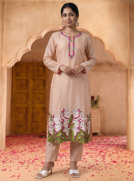 Beige Pure Chanderi Salwar Suit