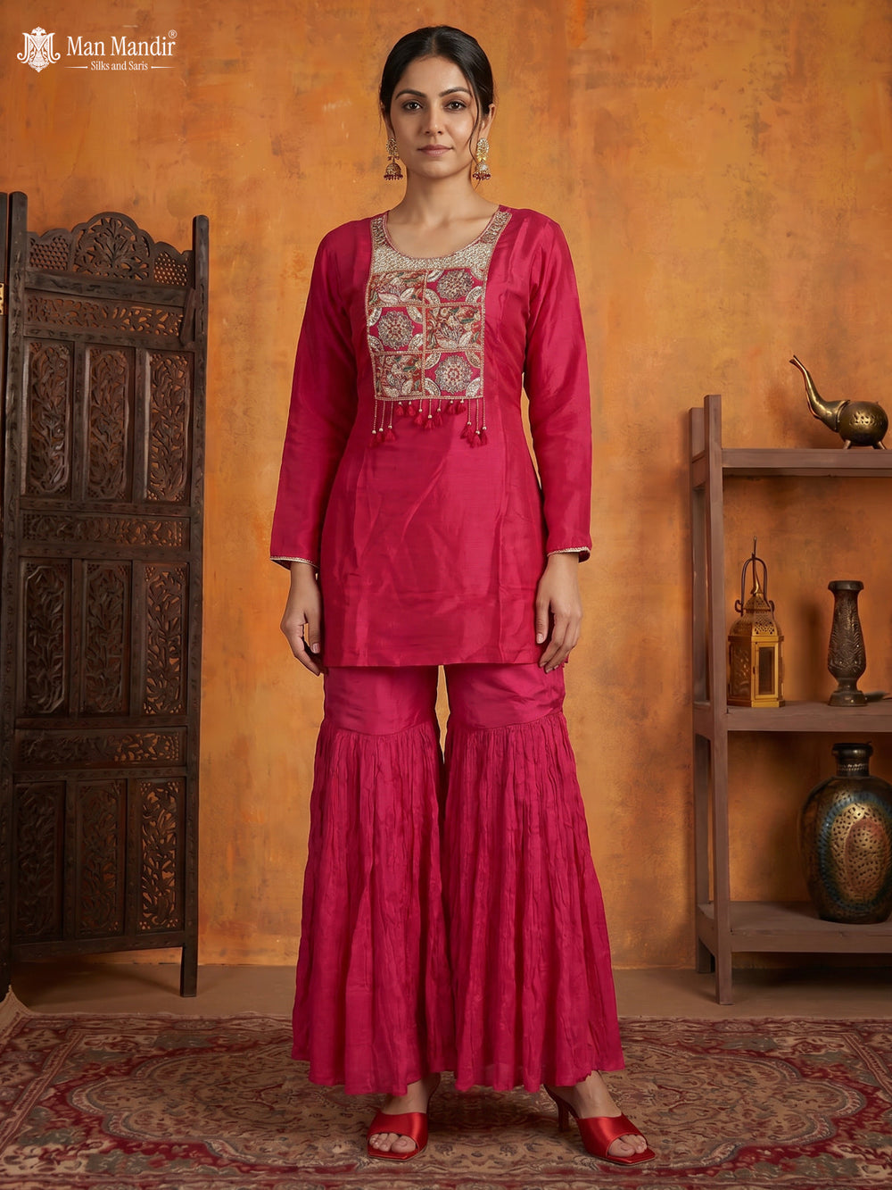 Pink Silk Sharara Salwar Suit