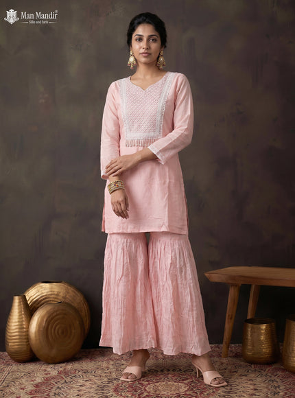 Peach Silk Sharara Salwar Suit