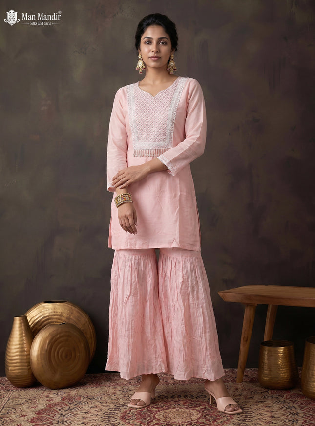 Peach Silk Sharara Salwar Suit