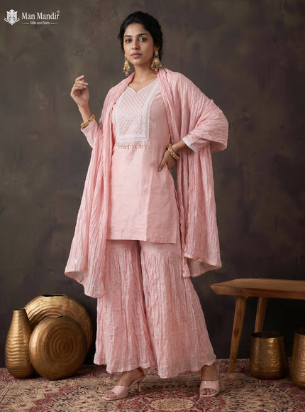 Peach Silk Sharara Salwar Suit