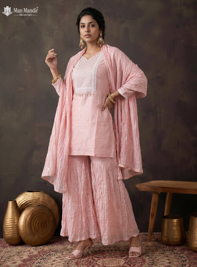 Peach Silk Sharara Salwar Suit