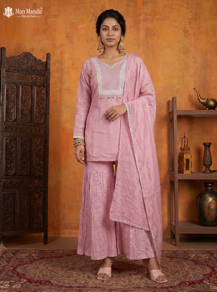 Onion pink Silk Sharara Salwar Suit