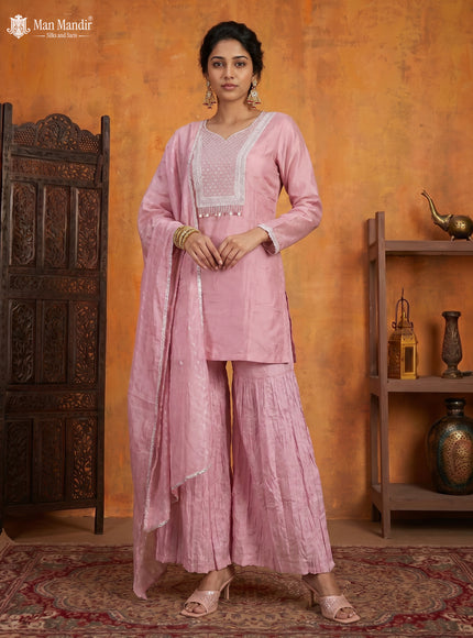 Onion pink Silk Sharara Salwar Suit