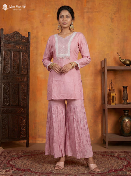 Onion pink Silk Sharara Salwar Suit