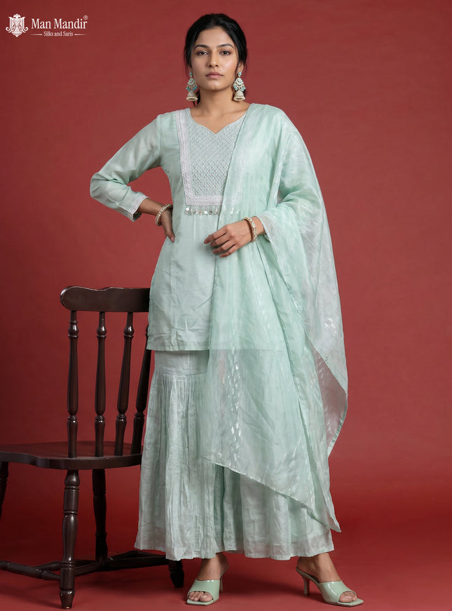 Pista Green Silk Sharara Salwar Suit