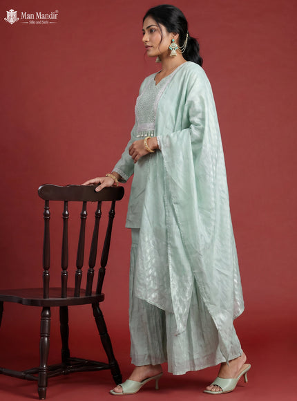 Pista Green Silk Sharara Salwar Suit