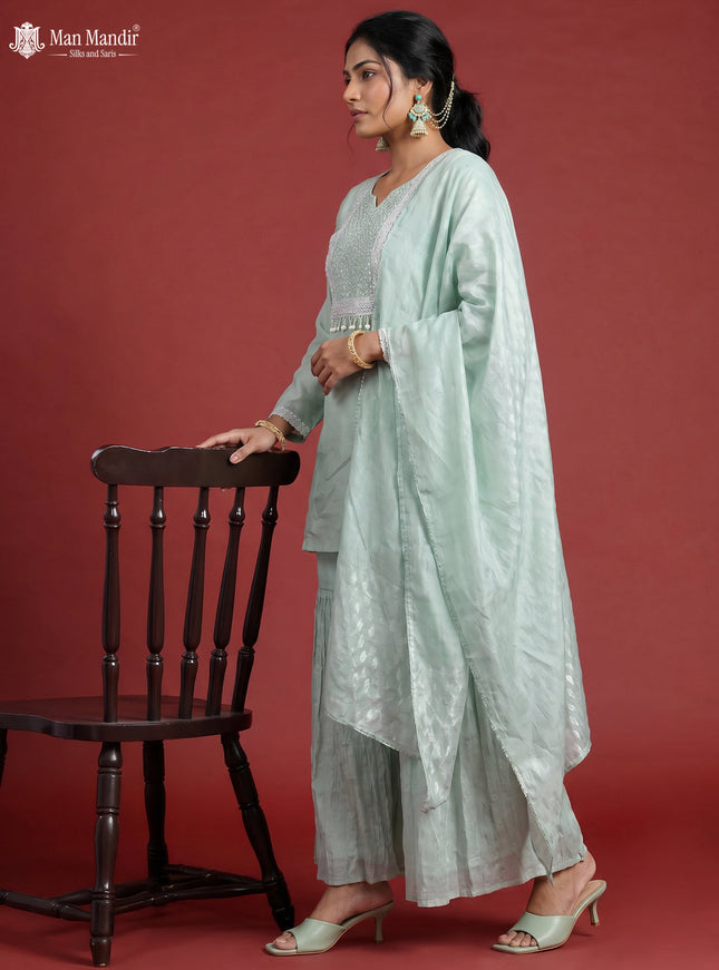 Pista Green Silk Sharara Salwar Suit