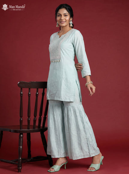Pista Green Silk Sharara Salwar Suit