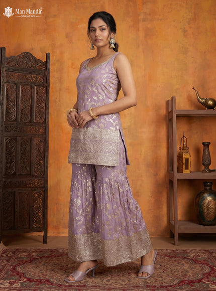 Lavender Silk Sharara Salwar Suit