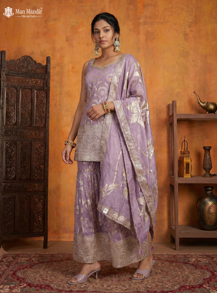 Lavender Silk Sharara Salwar Suit