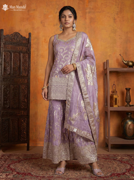Lavender Silk Sharara Salwar Suit
