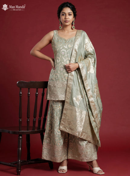 Pastel Green Silk Sharara Silk Saree