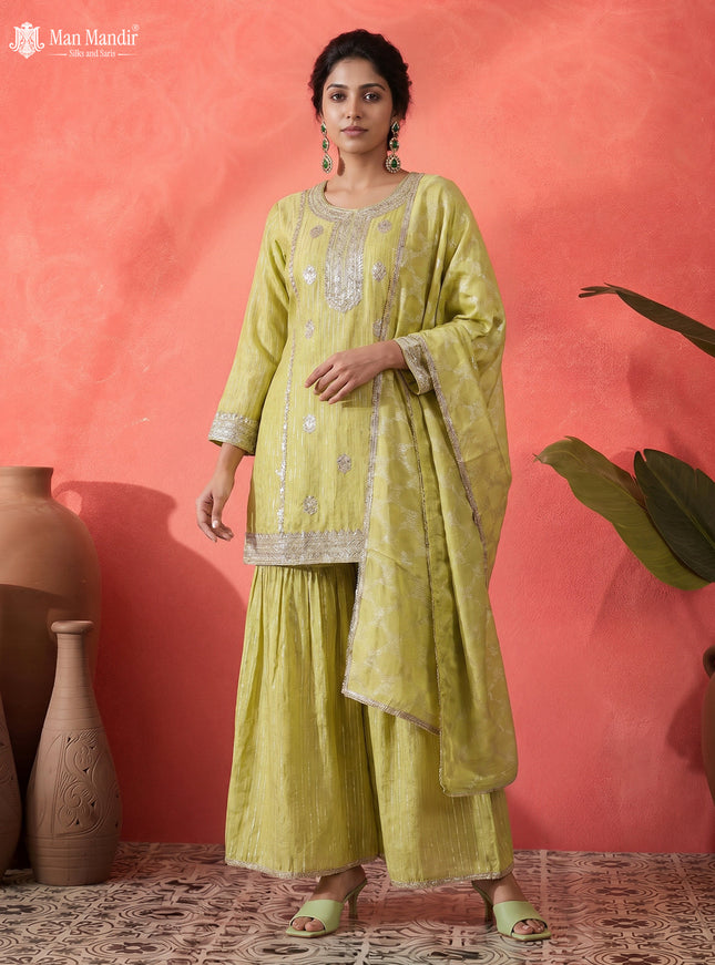 Lime Green Georgette Sharara Salwar Suit