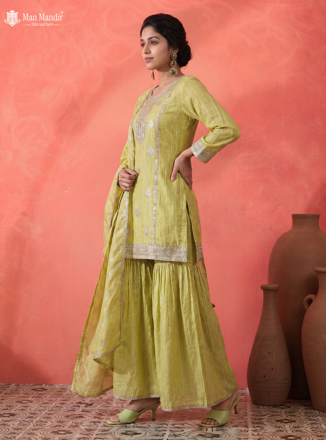 Lime Green Georgette Sharara Salwar Suit