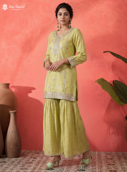 Lime Green Georgette Sharara Salwar Suit