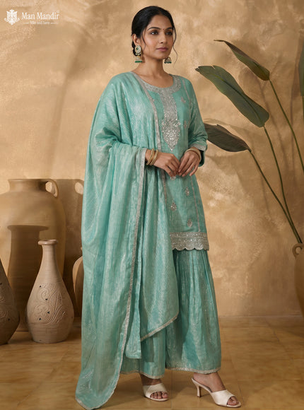 Teal Green Georgette Sharara Salwar Suit