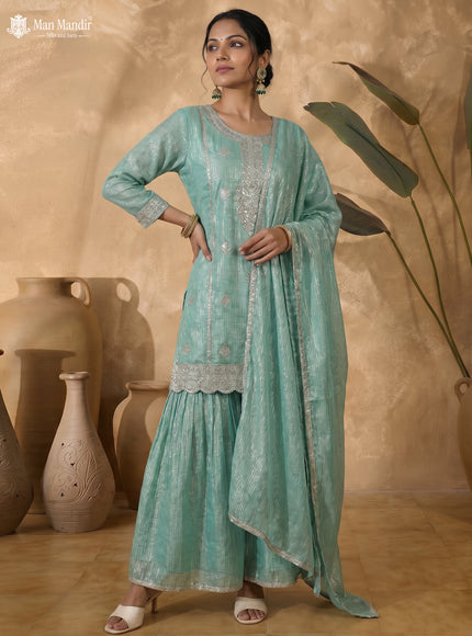 Teal Green Georgette Sharara Salwar Suit