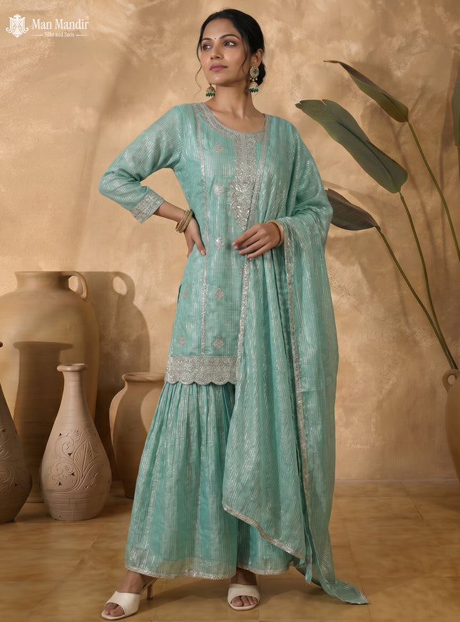 Teal Green Georgette Sharara Salwar Suit