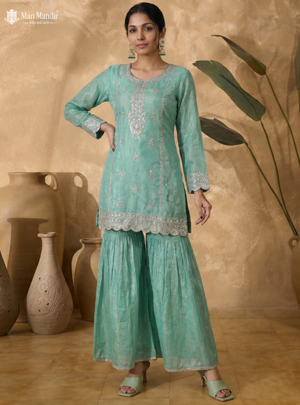 Teal Green Georgette Sharara Salwar Suit
