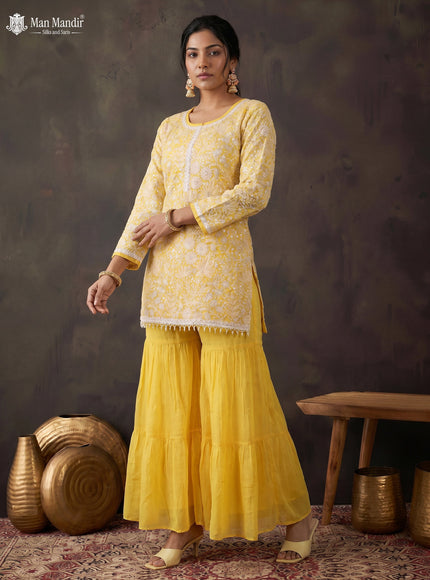 Yellow Georgette Sharara Salwar Suit