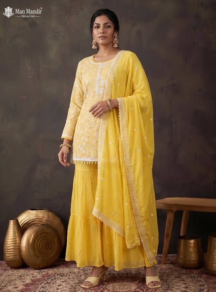 Yellow Georgette Sharara Salwar Suit