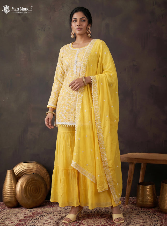 Yellow Georgette Sharara Salwar Suit