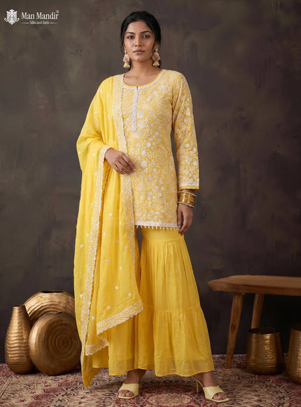 Yellow Georgette Sharara Salwar Suit
