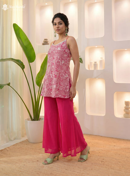 Rani Pink Silk Sharara Salwar Suit