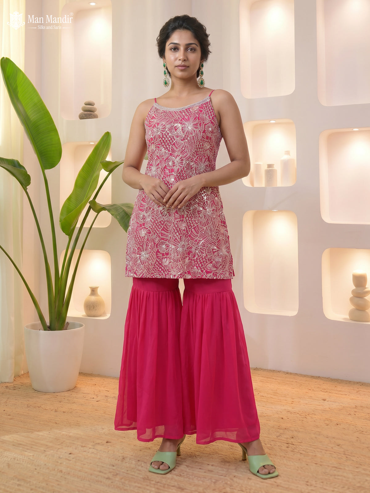 Rani Pink Silk Sharara Salwar Suit