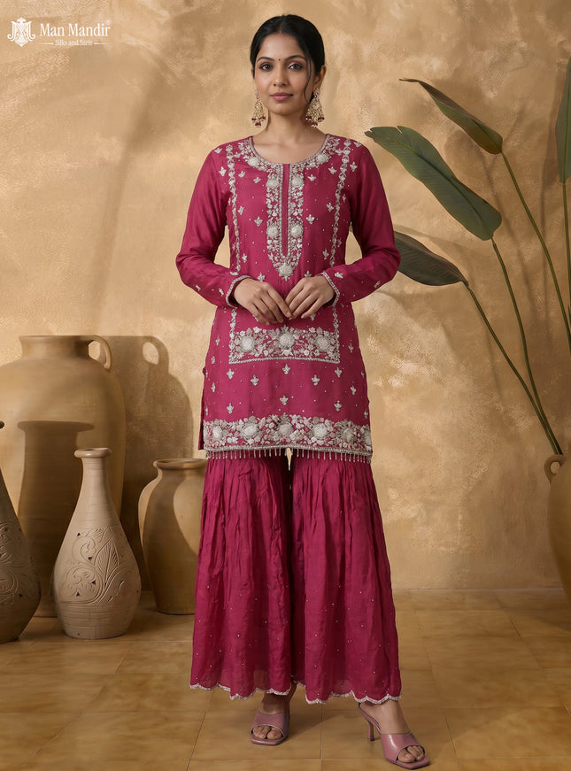 Maroon Silk Sharara Salwar Suit