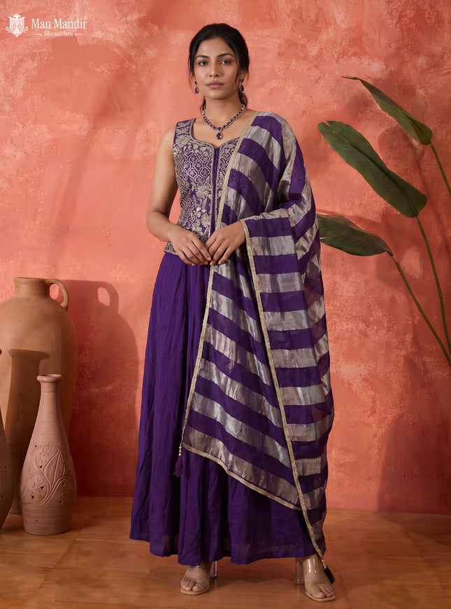 Rani Pink Raw Silk Satin Embroidered Croptop With Draped Skirt And Organza Dupatta