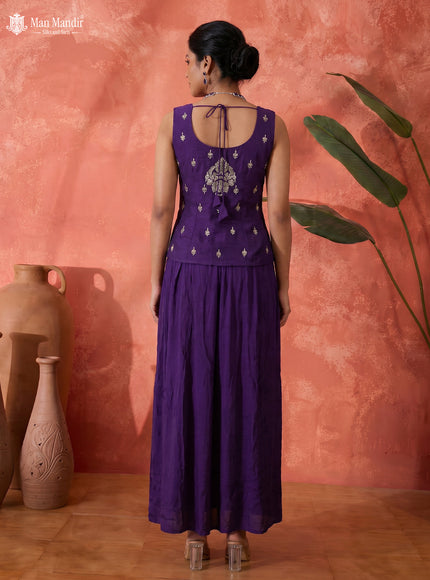 Rani Pink Raw Silk Satin Embroidered Croptop With Draped Skirt And Organza Dupatta