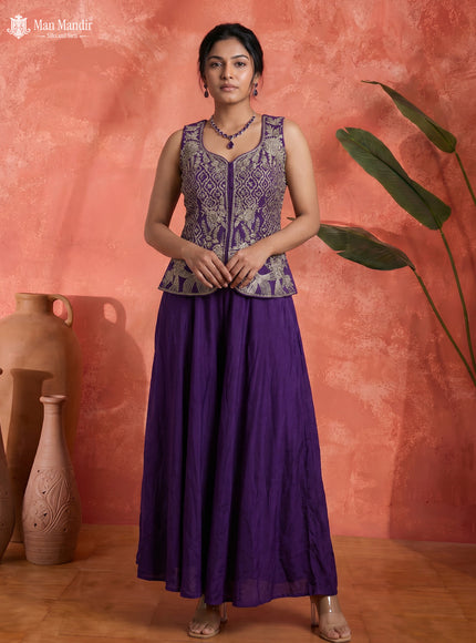 Rani Pink Raw Silk Satin Embroidered Croptop With Draped Skirt And Organza Dupatta