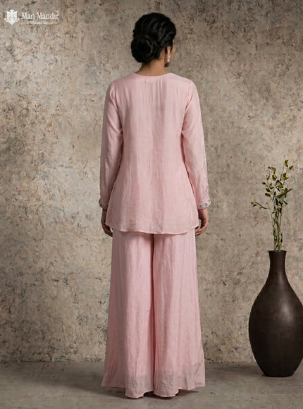 Peach Georgette Cape With Palazzo Suits & Zardosi Work