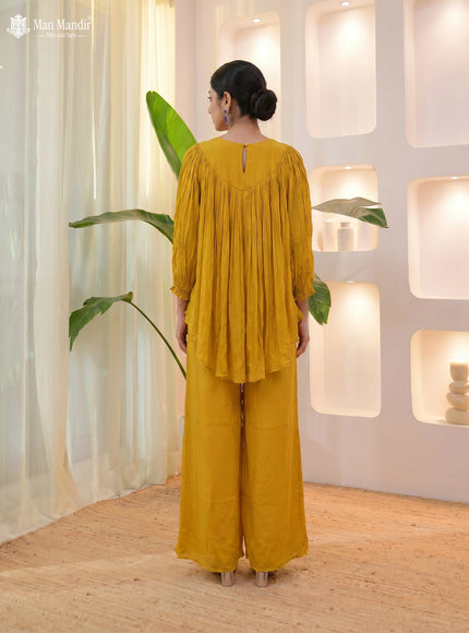 Mustard Georgette Cape With Palazzo Suits & Zardosi Work
